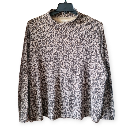 Lands' End Tops - Land's End 2X 20-22 Plus Size Relaxed Fit Mock Neck Jersey Top Dots Black Tan
